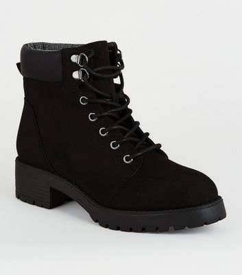 Girls Black Suedette Lace Up Boots